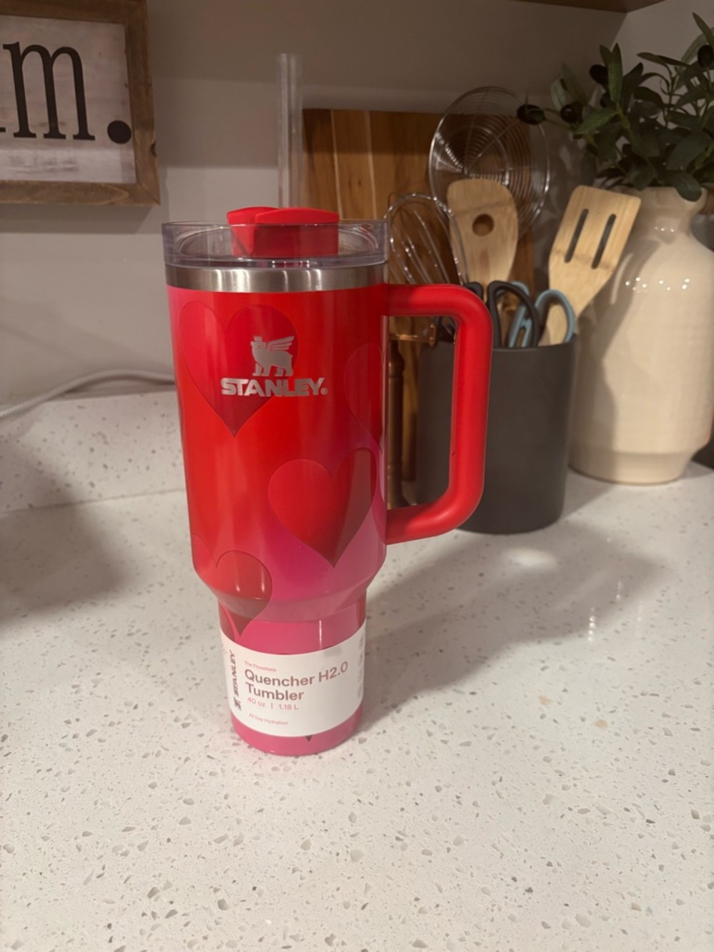 Stanley Pink Travel Tumbler with Red Handle